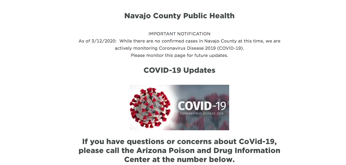 Navajo County COVID-19 info page